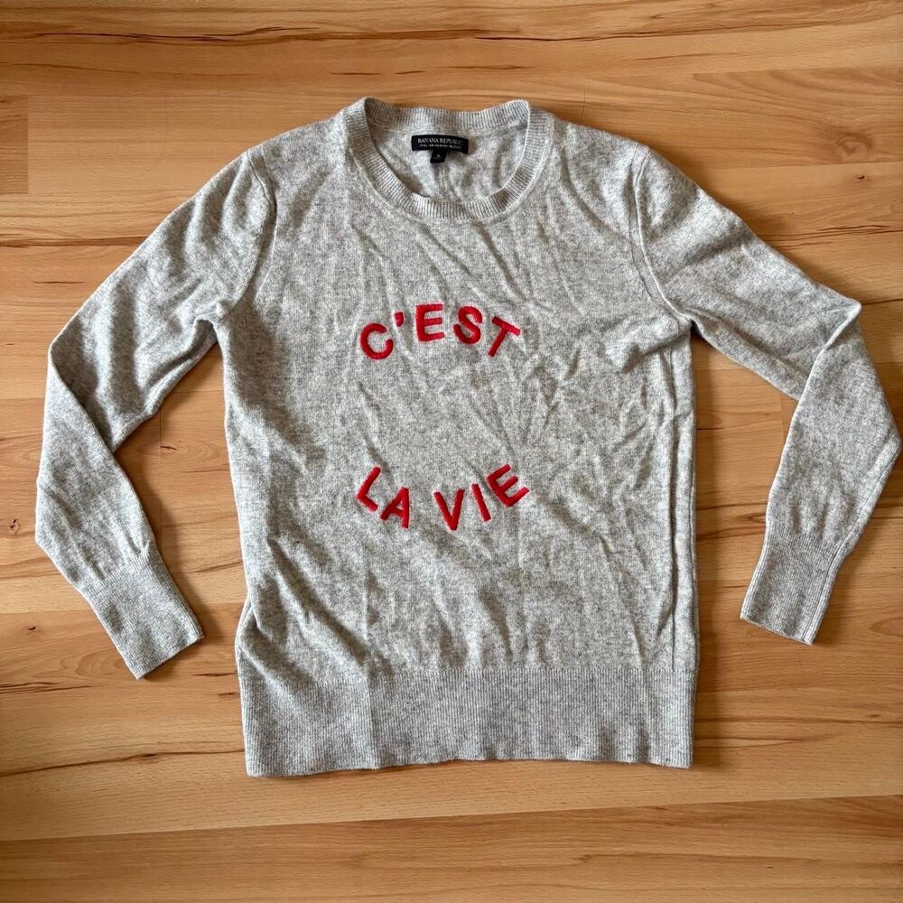 Banana Republic C'est La Vie Gray Merino Wool Blend Sweater Women's Size S